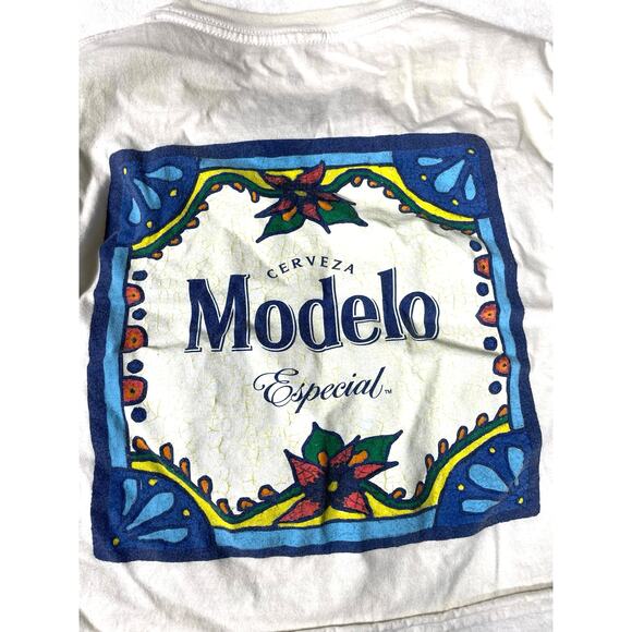 Modelo Especial Cropped Tee White Beer Graphic Shirt XS - Picture 6 of 7